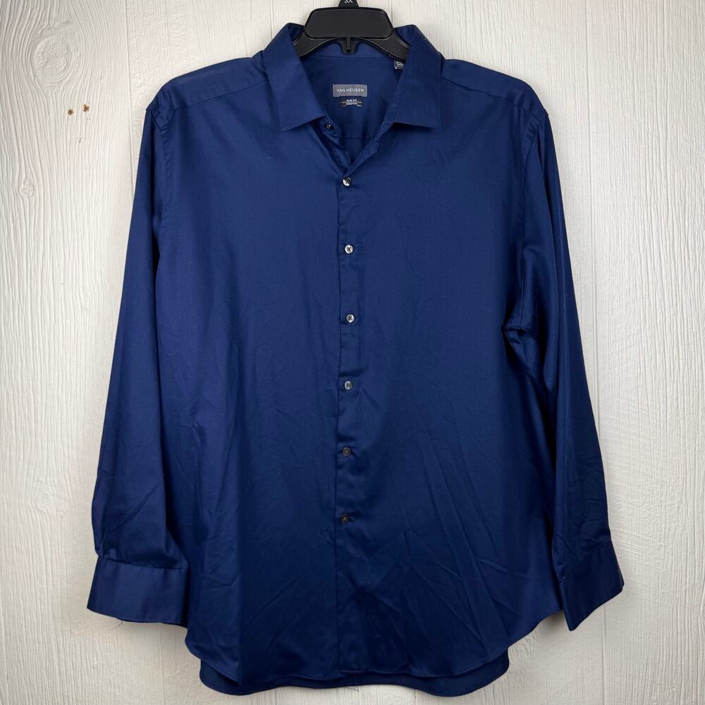 Van Heusen button up shirt men’s 2XL slim fit long sleeve blue. Beautiful shirt!